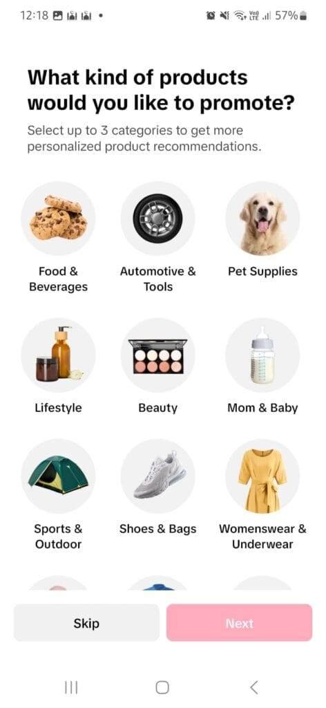 Memilih kategori product di tiktok shop